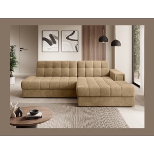 Canapé d’angle convertible CUBITO beige 240 cm avec coffre et couchage 