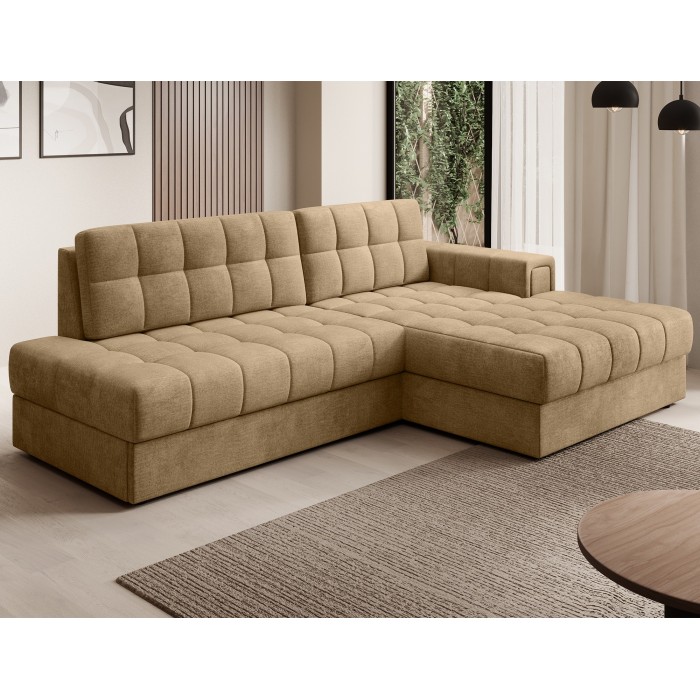 Canapé d’angle convertible CUBITO beige 240 cm avec coffre et couchage 