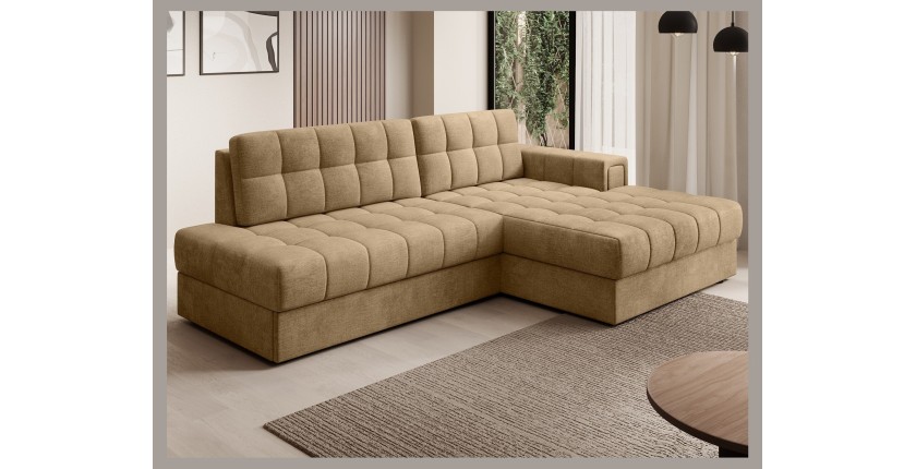 Canapé d’angle convertible CUBITO beige 240 cm avec coffre et couchage 