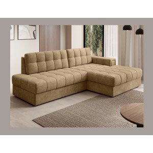 Canapé d’angle convertible CUBITO beige 240 cm avec coffre et couchage 