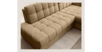 Canapé d’angle convertible CUBITO beige 240 cm avec coffre et couchage 
