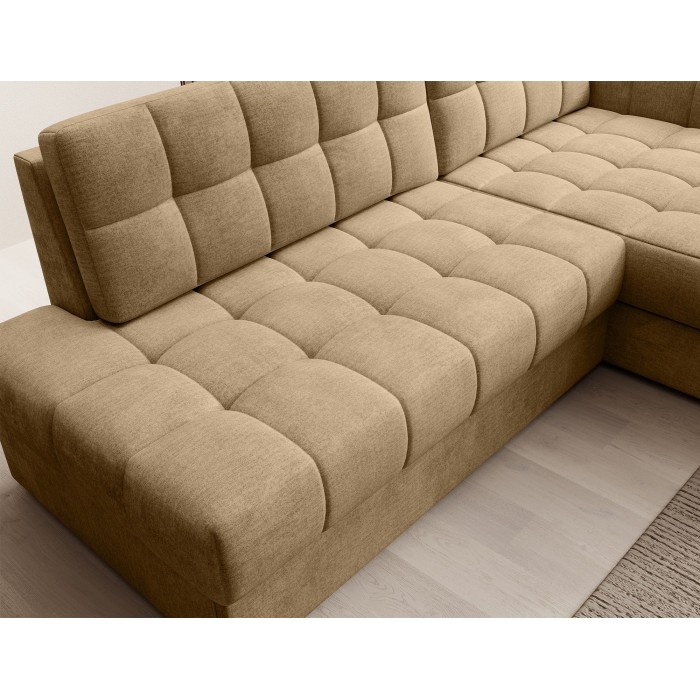 Canapé d’angle convertible CUBITO beige 240 cm avec coffre et couchage 