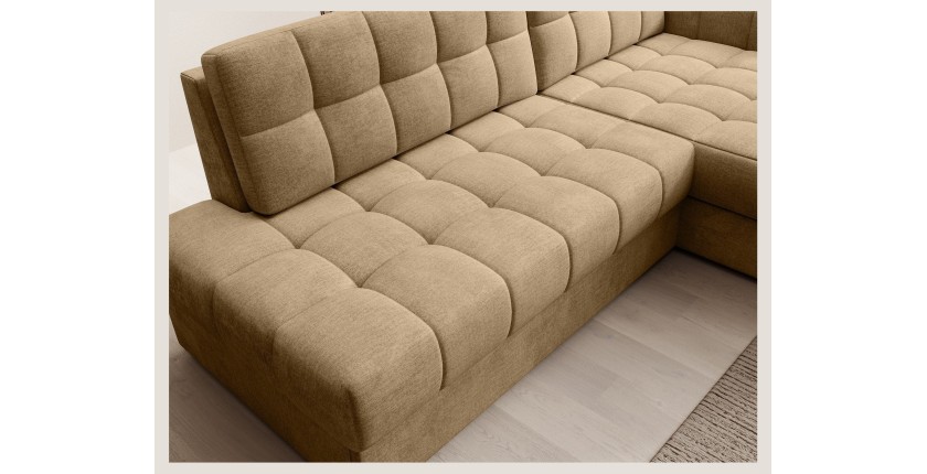 Canapé d’angle convertible CUBITO beige 240 cm avec coffre et couchage 