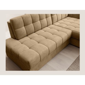 Canapé d’angle convertible CUBITO beige 240 cm avec coffre et couchage 