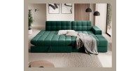 Canapé d’angle convertible CUBITO vert 240 cm avec coffre et couchage 
