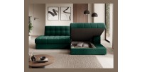 Canapé d’angle convertible CUBITO vert 240 cm avec coffre et couchage 