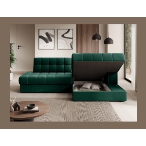 Canapé d’angle convertible CUBITO vert 240 cm avec coffre et couchage 