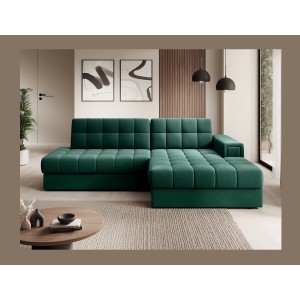 Canapé d’angle convertible CUBITO vert 240 cm avec coffre et couchage 