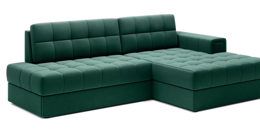 Canapé d’angle convertible CUBITO vert 240 cm avec coffre et couchage 
