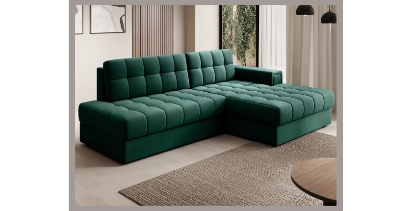 Canapé d’angle convertible CUBITO vert 240 cm avec coffre et couchage 