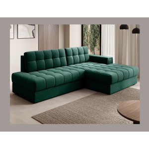 Canapé d’angle convertible CUBITO vert 240 cm avec coffre et couchage 