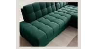 Canapé d’angle convertible CUBITO vert 240 cm avec coffre et couchage 