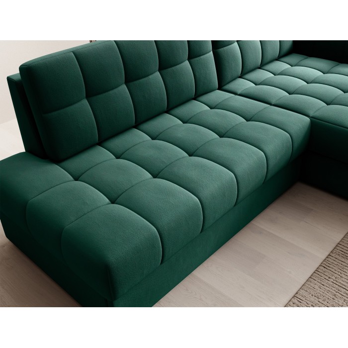 Canapé d’angle convertible CUBITO vert 240 cm avec coffre et couchage 