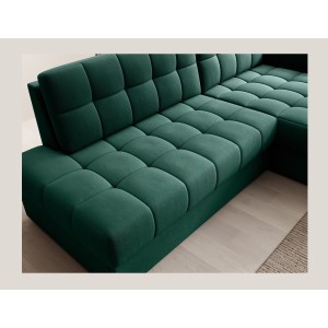 Canapé d’angle convertible CUBITO vert 240 cm avec coffre et couchage 