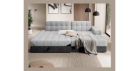 Canapé d’angle convertible CUBITO gris et noir 240 cm avec coffre et couchage 