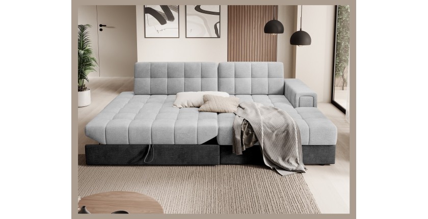 Canapé d’angle convertible CUBITO gris et noir 240 cm avec coffre et couchage 