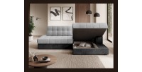 Canapé d’angle convertible CUBITO gris et noir 240 cm avec coffre et couchage 