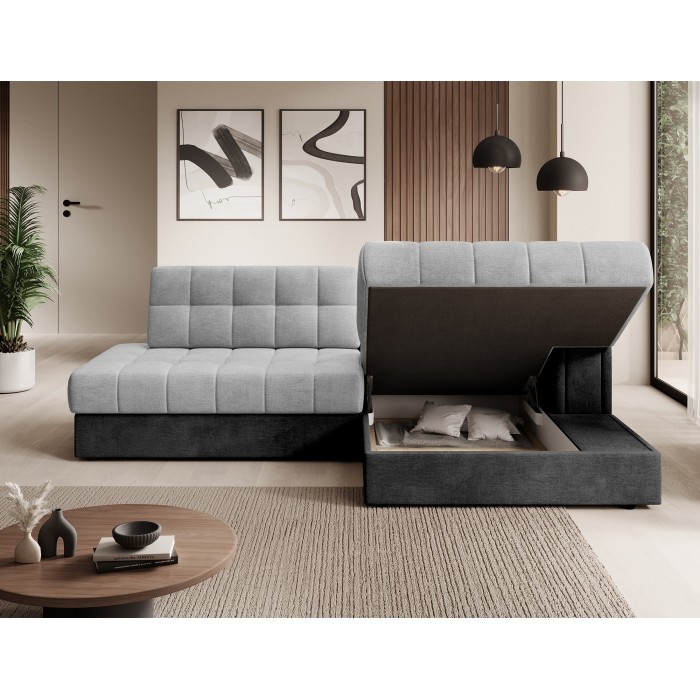 Canapé d’angle convertible CUBITO gris et noir 240 cm avec coffre et couchage 
