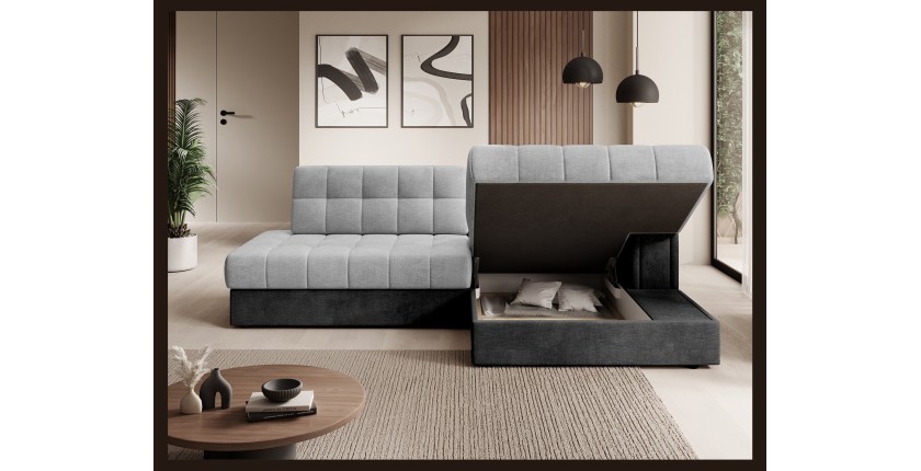 Canapé d’angle convertible CUBITO gris et noir 240 cm avec coffre et couchage 