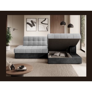 Canapé d’angle convertible CUBITO gris et noir 240 cm avec coffre et couchage 