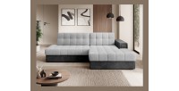 Canapé d’angle convertible CUBITO gris et noir 240 cm avec coffre et couchage 