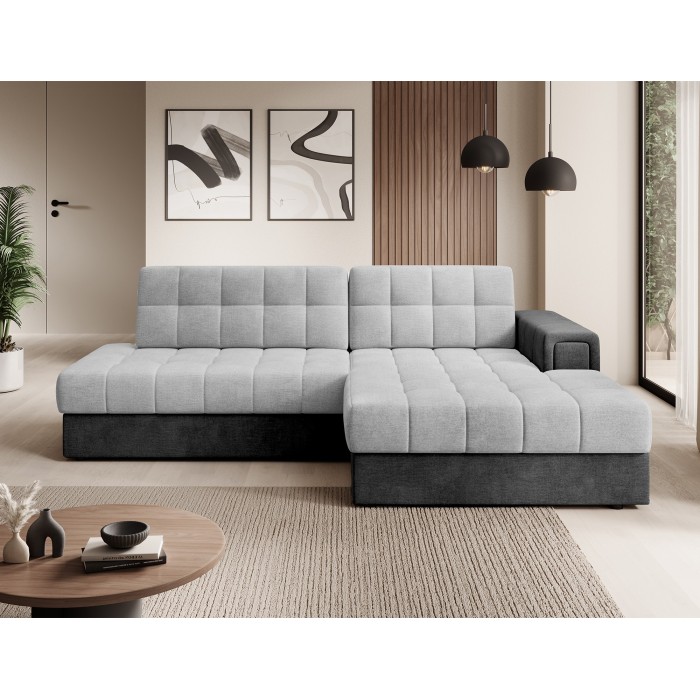 Canapé d’angle convertible CUBITO gris et noir 240 cm avec coffre et couchage 