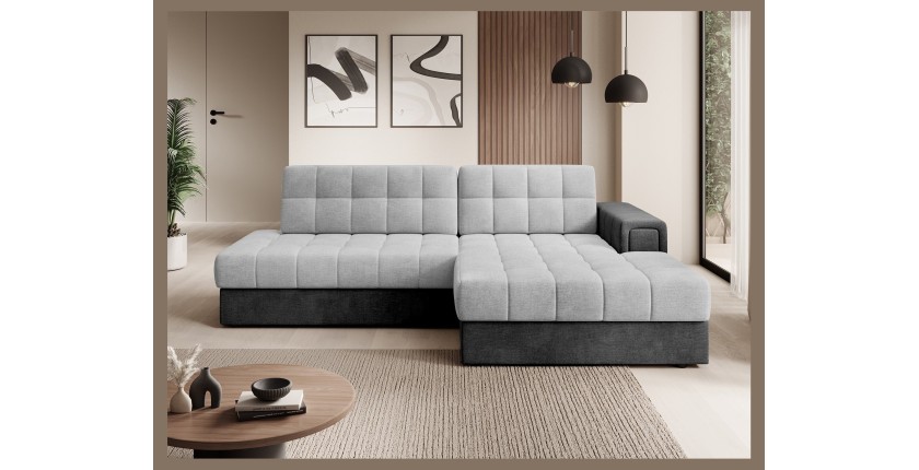 Canapé d’angle convertible CUBITO gris et noir 240 cm avec coffre et couchage 