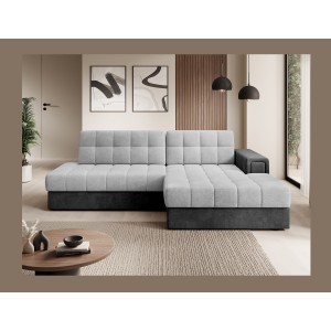 Canapé d’angle convertible CUBITO gris et noir 240 cm avec coffre et couchage 
