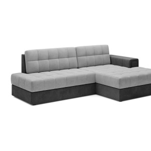 Canapé d’angle convertible CUBITO gris et noir 240 cm avec coffre et couchage 