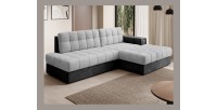 Canapé d’angle convertible CUBITO gris et noir 240 cm avec coffre et couchage 