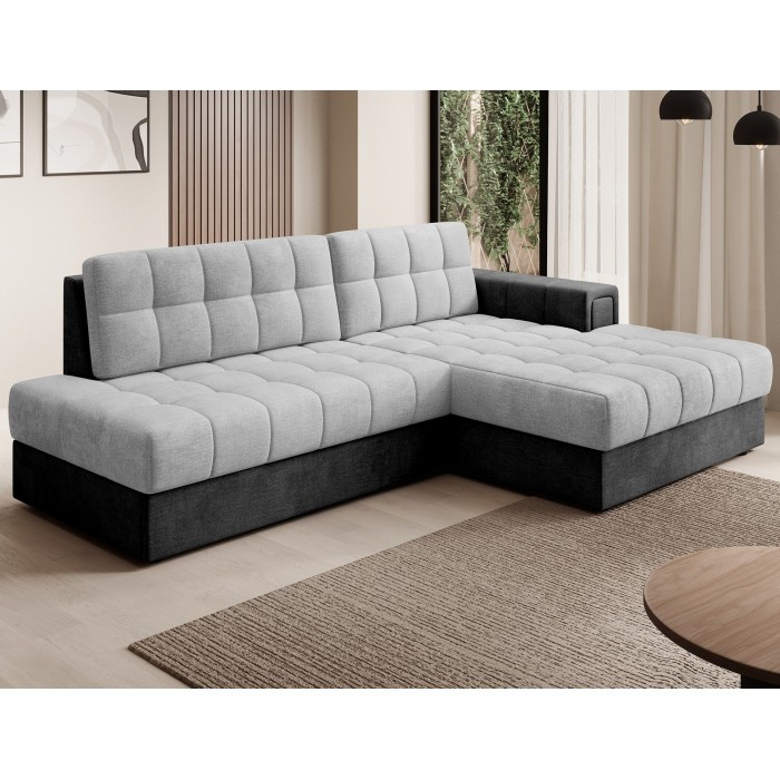 Canapé d’angle convertible CUBITO gris et noir 240 cm avec coffre et couchage 