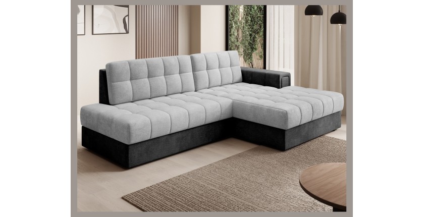 Canapé d’angle convertible CUBITO gris et noir 240 cm avec coffre et couchage 