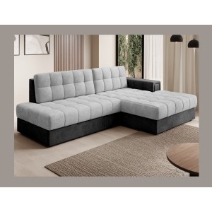 Canapé d’angle convertible CUBITO gris et noir 240 cm avec coffre et couchage 