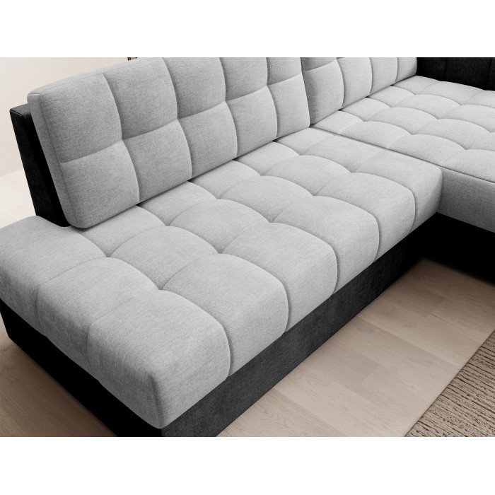 Canapé d’angle convertible CUBITO gris et noir 240 cm avec coffre et couchage 
