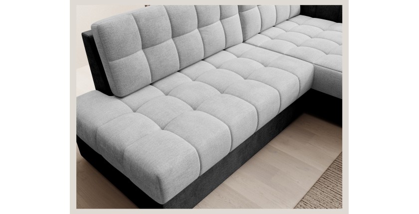 Canapé d’angle convertible CUBITO gris et noir 240 cm avec coffre et couchage 