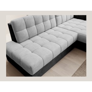 Canapé d’angle convertible CUBITO gris et noir 240 cm avec coffre et couchage 
