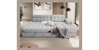 Canapé d’angle convertible CUBITO gris 240 cm avec coffre et couchage 