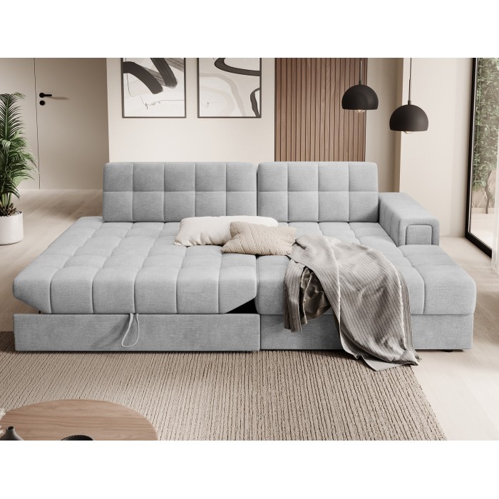 Canapé d’angle convertible CUBITO gris 240 cm avec coffre et couchage 