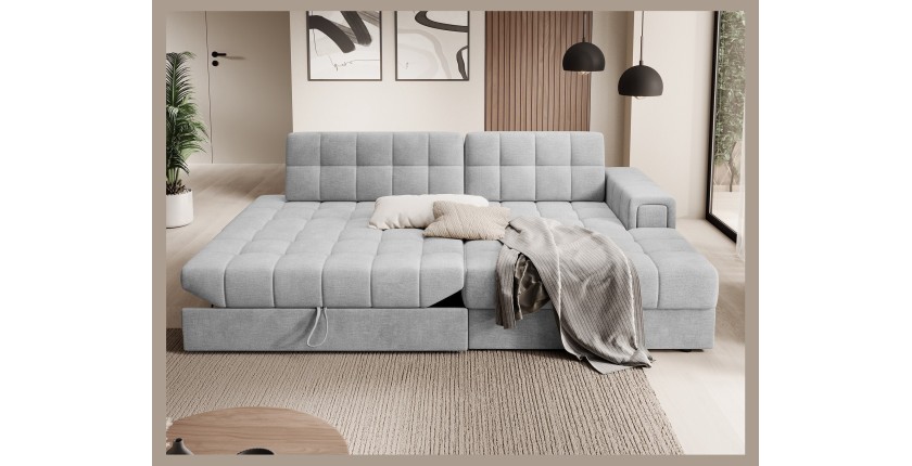 Canapé d’angle convertible CUBITO gris 240 cm avec coffre et couchage 
