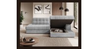 Canapé d’angle convertible CUBITO gris 240 cm avec coffre et couchage 