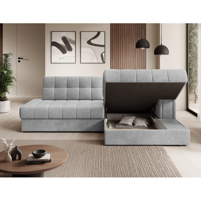 Canapé d’angle convertible CUBITO gris 240 cm avec coffre et couchage 