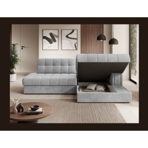 Canapé d’angle convertible CUBITO gris 240 cm avec coffre et couchage 