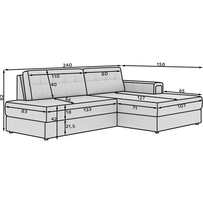 Canapé d’angle convertible CUBITO gris 240 cm avec coffre et couchage 
