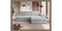 Canapé d’angle convertible CUBITO gris 240 cm avec coffre et couchage 