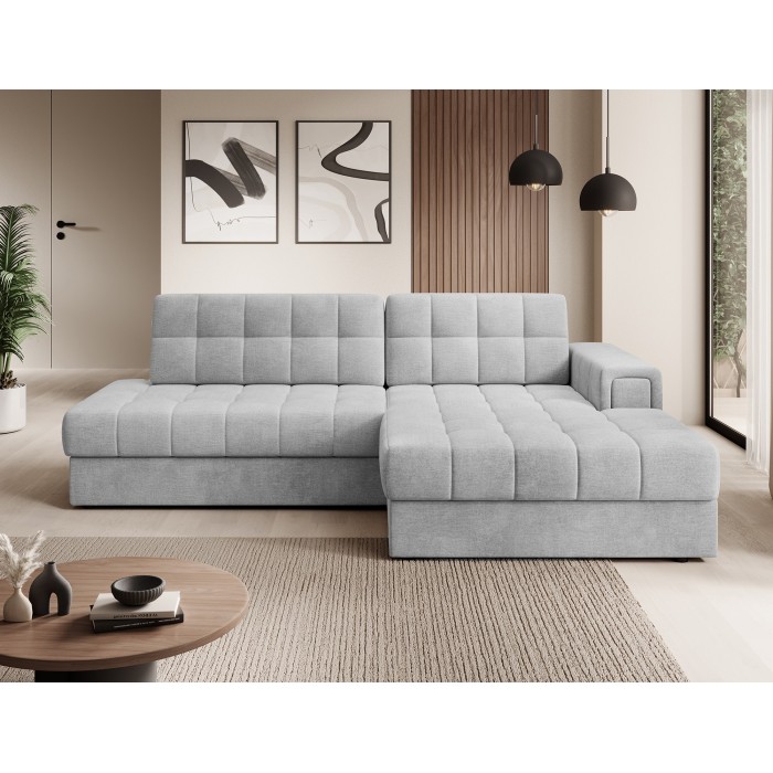 Canapé d’angle convertible CUBITO gris 240 cm avec coffre et couchage 