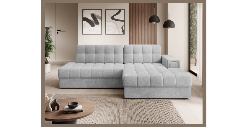 Canapé d’angle convertible CUBITO gris 240 cm avec coffre et couchage 