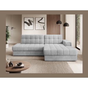 Canapé d’angle convertible CUBITO gris 240 cm avec coffre et couchage 