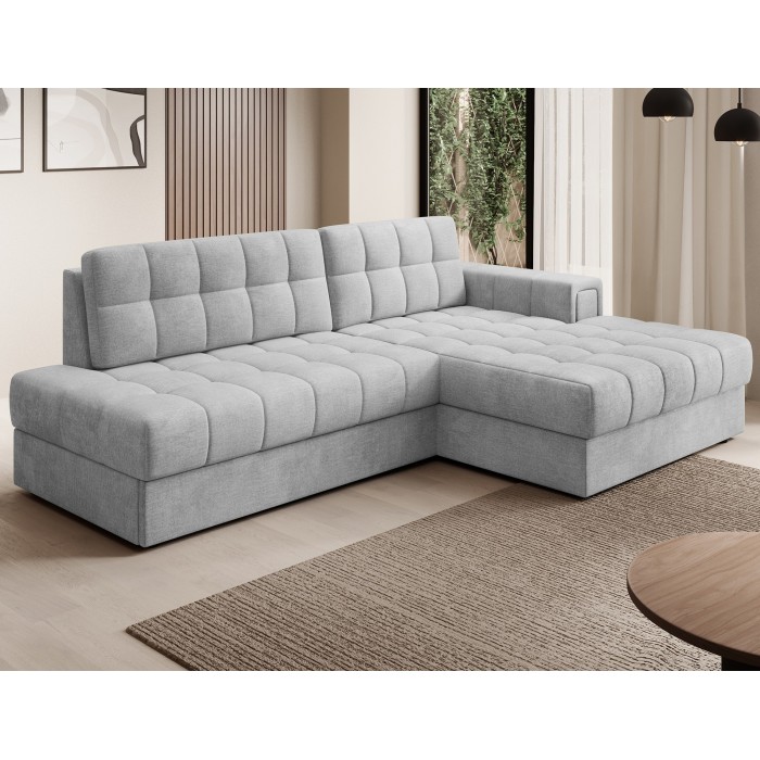 Canapé d’angle convertible CUBITO gris 240 cm avec coffre et couchage 