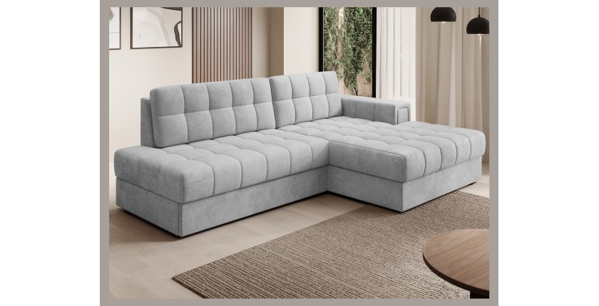 Canapé d’angle convertible CUBITO gris 240 cm avec coffre et couchage 