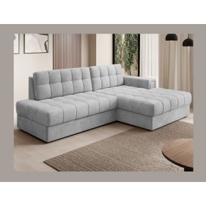 Canapé d’angle convertible CUBITO gris 240 cm avec coffre et couchage 